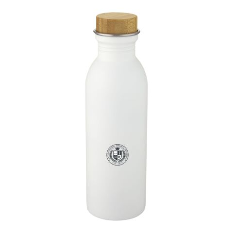 48h Express-Druck Werbeartikel Kalix 650 ml Sportflasche 18/8 Edelstahl mit Bambusdeckel LFGB-geprüft & BPA-frei – absolutes weiss – mit Logo bedruckt