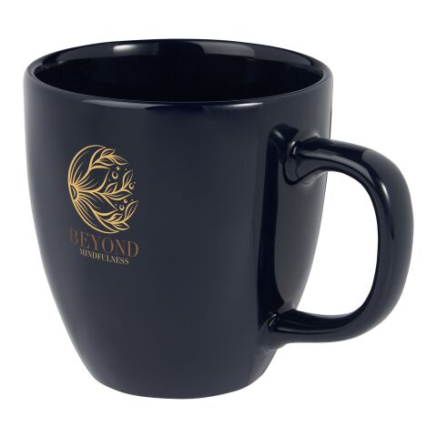 Werbeartikel Moni 430 ml Kaffeebecher aus Keramik mit grossem Komfortgriff spülmaschinenfest inkl. Box – navy – mit Logo bedruckt