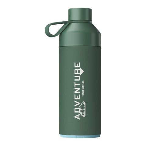 Nachhaltiger Werbeartikel Big Ocean Bottle 1 L Vakuum Edelstahl Trinkflasche recycelt Ocean-Bound Kunststoff NFC Smart Chip auslaufsicher – waldgrün –