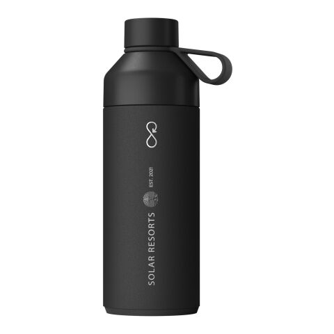 Nachhaltiger Werbeartikel Big Ocean Bottle 1 L Vakuum Edelstahl Trinkflasche recycelt Ocean-Bound Kunststoff NFC Smart Chip auslaufsicher – schwarz –