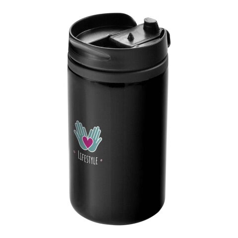 Werbeartikel Mojave 300 ml RCS-Recycling Edelstahl-Isolierbecher schlankes Design mit Drehverschluss – schwarz – mit Logo bedruckt