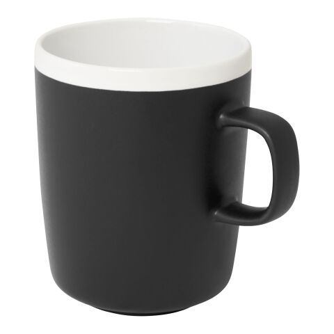 Werbeartikel Lilio 310 ml Keramik Kaffeebecher mattes Finish mit weiss glänzender Innenseite moderner Look – schwarz – mit Logo bedruckt