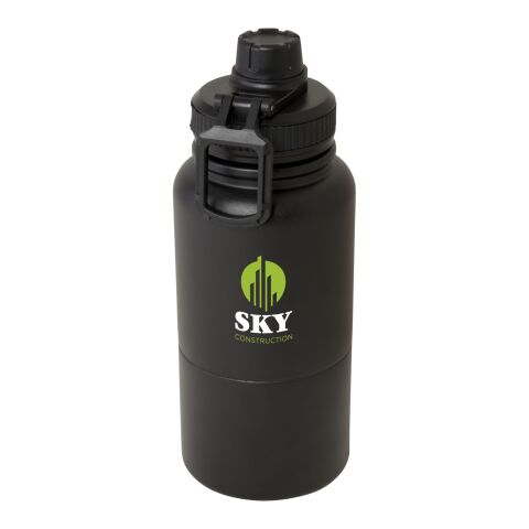 Nachhaltiger Werbeartikel Dupeca 840 ml RCS-zertifizierte Isolierflasche aus Edelstahl – schwarz – mit Logo bedruckt