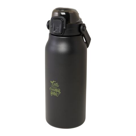 Nachhaltiger Werbeartikel Giganto 1600 ml Kupfer-Vakuum Isolierflasche RCS recycelter Edelstahl mit Klappgriff & Druckknopf auslaufsicher – schwarz –