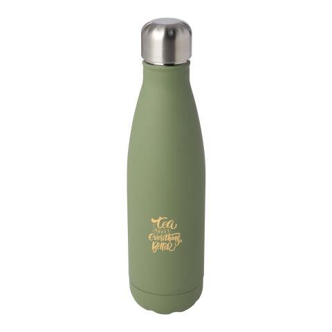 Nachhaltiger Werbeartikel Edelstahl Vakuum Trinkflasche 500 ml Cove RCS recycelt LFGB geprüft BPA-frei Geschenkbox – heather grün – mit Logo bedruckt