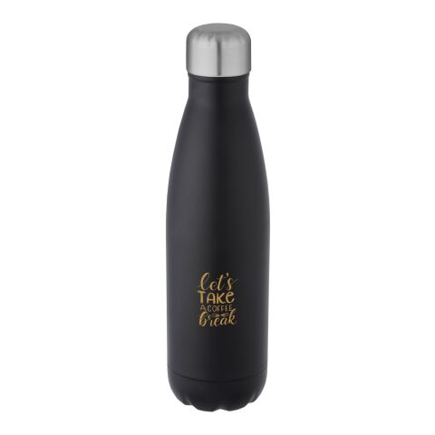 Nachhaltiger Werbeartikel Edelstahl Vakuum Trinkflasche 500 ml Cove RCS recycelt LFGB geprüft BPA-frei Geschenkbox – schwarz – mit Logo bedruckt
