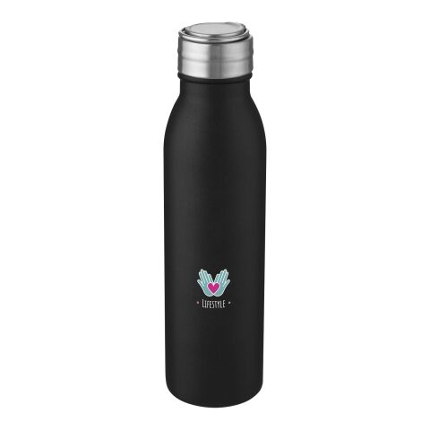 Nachhaltiger Werbeartikel Harper 700 ml RCS-zertifizierte Sportflasche aus Edelstahl mit Metallschlaufe – schwarz – mit Logo bedruckt