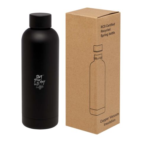 Nachhaltiger Werbeartikel Edelstahl Isolierflasche 500 ml Spring RCS recycelt Kupfer-Vakuum doppelwandig BPA-frei mit Geschenkbox – schwarz – mit Logo