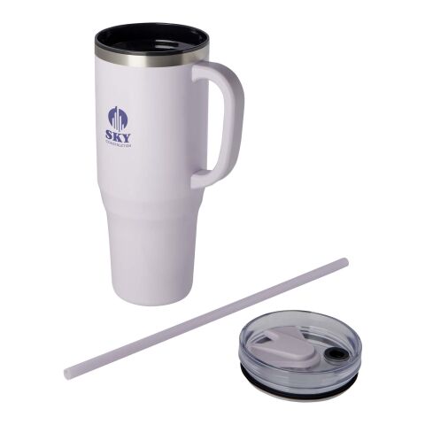 Werbeartikel Melbourne 1200 ml Isolierbecher RCS-Edelstahl XXL-Thermobecher mit Strohhalm & Griff nachhaltig – fliederfarben – mit Logo bedruckt
