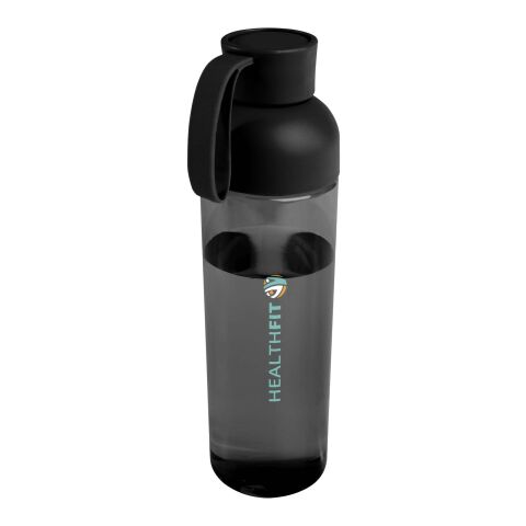 Nachhaltiger Werbeartikel 600 ml RPET Wasserflasche BPA-frei, Silikongriff & 2-teilig zur leichten Reinigung – Schwarz – mit Logo bedruckt