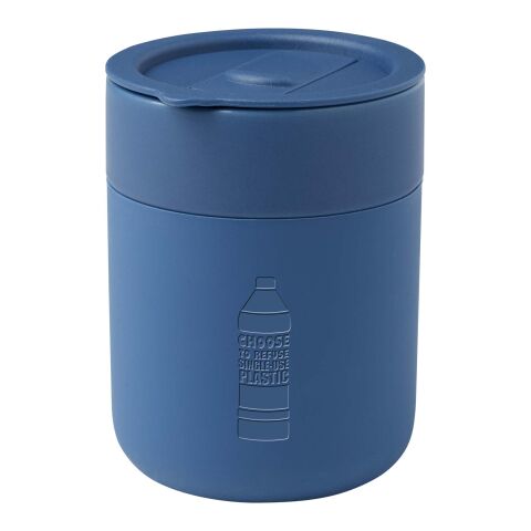 Werbeartikel 330 ml Java Keramik-Kaffeebecher mit Soft-Touch-Silikonhülle & auslaufsicherem Deckel – blau – mit Logo bedruckt