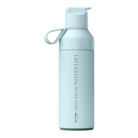 Nachhaltiger Werbeartikel Ocean Bottle GO 500ml 90% recycelter Edelstahl vakuumisoliert Einhand-Trinkverschluss CO2-neutral – himmelblau – mit Logo