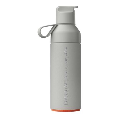 Nachhaltiger Werbeartikel Ocean Bottle GO 500ml 90% recycelter Edelstahl vakuumisoliert Einhand-Trinkverschluss CO2-neutral – Rock Grey – mit Logo