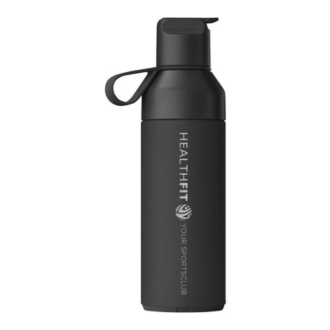 Nachhaltiger Werbeartikel Ocean Bottle GO 500ml 90% recycelter Edelstahl vakuumisoliert Einhand-Trinkverschluss CO2-neutral – Schwarz – mit Logo