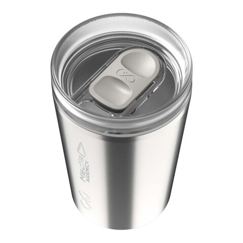 Werbeartikel 350 ml Ocean Bottle vakuumisolierter Kaffeebecher aus 90% Recycling-Edelstahl & CO₂-neutral – edelstahl grau – mit Logo bedruckt