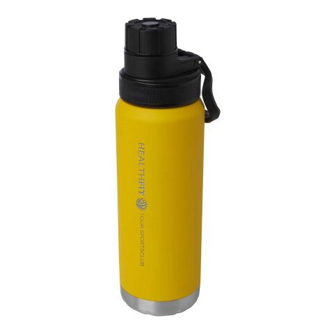 Nachhaltiger Werbeartikel Fortis 700ml Isolierflasche Kupfer-Vakuum RCS recycelter Edelstahl für Kohlensäure & Pulverbeschichtet – ockergelb – mit