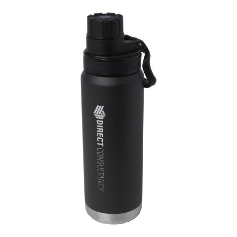 Nachhaltiger Werbeartikel Fortis 700ml Isolierflasche Kupfer-Vakuum RCS recycelter Edelstahl für Kohlensäure & Pulverbeschichtet – Schwarz – mit Logo