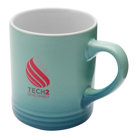 Werbeartikel Laguna 330 ml Keramiktasse elegantes Design mit Farbverlauf spülmaschinenfest inkl. Geschenkbox – türkis – mit Logo bedruckt