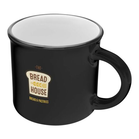 Werbeartikel 240 ml Keramik Kaffeebecher im Vintage-Design mit Henkel spülmaschinenfest inkl. Box – schwarz – mit Logo bedruckt