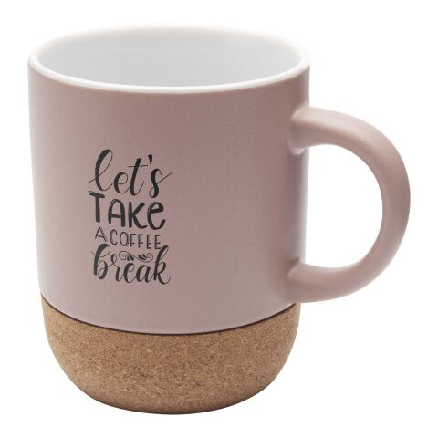 Nachhaltiger Werbeartikel Billie 300 ml Keramiktasse mit Korkdetails – Dusty Pink – mit Logo bedruckt