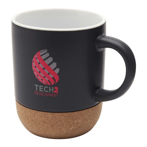 48h Express-Druck Nachhaltiger Werbeartikel Billie 300 ml Keramiktasse mit Korkdetails – schwarz – mit Logo bedruckt
