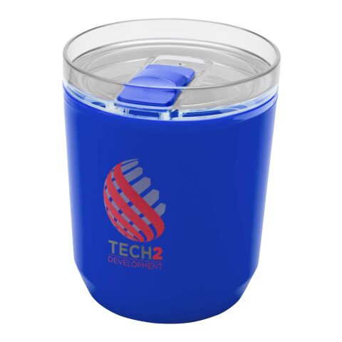 Werbeartikel Hudson 180 ml Thermo-Kaffeebecher aus Recycling-Kunststoff passend für Kaffeemaschinen – blau – mit Logo bedruckt