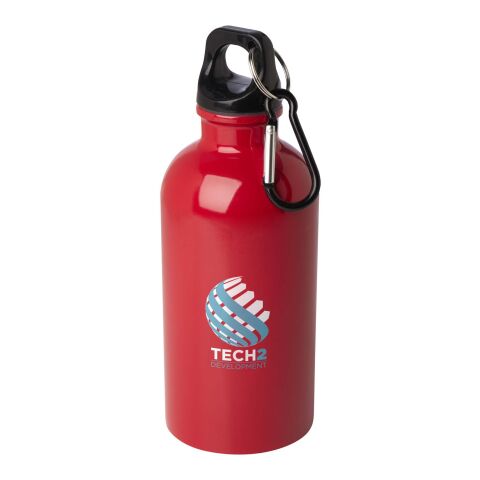 Nachhaltiger Werbeartikel Oregon 400 ml RCS-zertifizierte, einwandige Trinkflasche aus Edelstahl mit Karabinerhaken – rot – mit Logo bedruckt