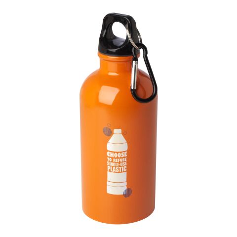 Nachhaltiger Werbeartikel Oregon 400 ml RCS-zertifizierte, einwandige Trinkflasche aus Edelstahl mit Karabinerhaken – orange – mit Logo bedruckt