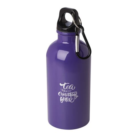 Nachhaltiger Werbeartikel Oregon 400 ml RCS-zertifizierte, einwandige Trinkflasche aus Edelstahl mit Karabinerhaken – lila – mit Logo bedruckt