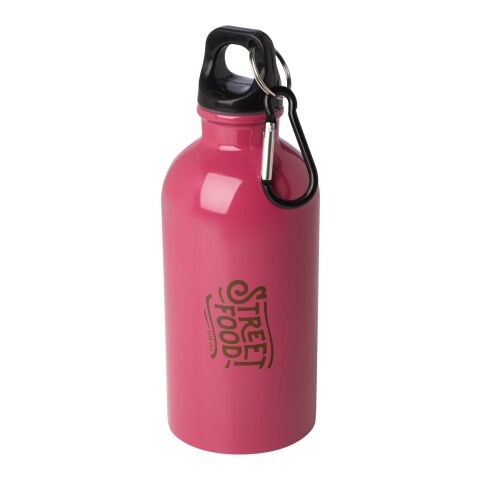 Nachhaltiger Werbeartikel Oregon 400 ml RCS-zertifizierte, einwandige Trinkflasche aus Edelstahl mit Karabinerhaken – magenta – mit Logo bedruckt