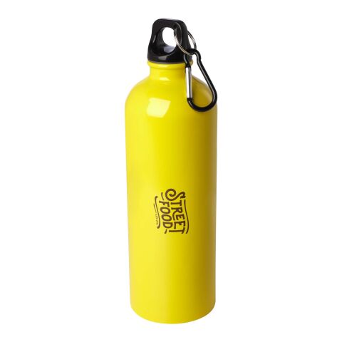 48h Express-Druck Werbeartikel Oregon 750 ml RCS-zertifizierte, einwandige Trinkflasche aus Edelstahl mit Karabinerhaken – gelb – mit Logo bedruckt
