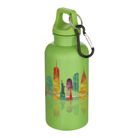 48h Express-Druck Nachhaltiger Werbeartikel Oregon 400 ml einfarbige RS-zertifizierte Trinkflasche aus recyceltem Kunststoff mit Karabinerhaken –