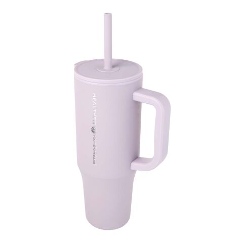 Werbeartikel Brady 900 ml XL-Thermobecher To-Go aus RCS-Edelstahl mit Silikon-Trinkhalm & spritzwassergeschützt – fliederfarben – mit Logo bedruckt