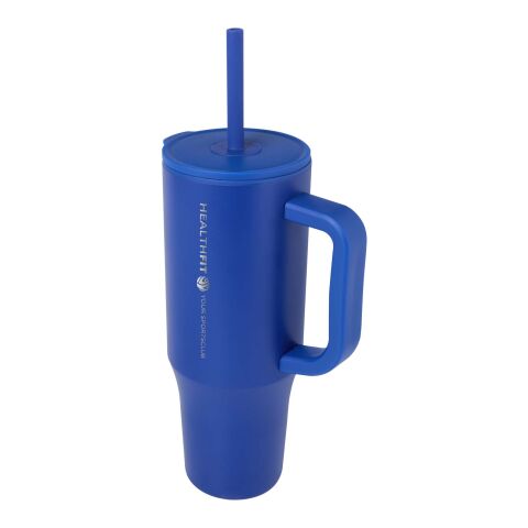 Werbeartikel Brady 900 ml XL-Thermobecher To-Go aus RCS-Edelstahl mit Silikon-Trinkhalm & spritzwassergeschützt – royalblau – mit Logo bedruckt