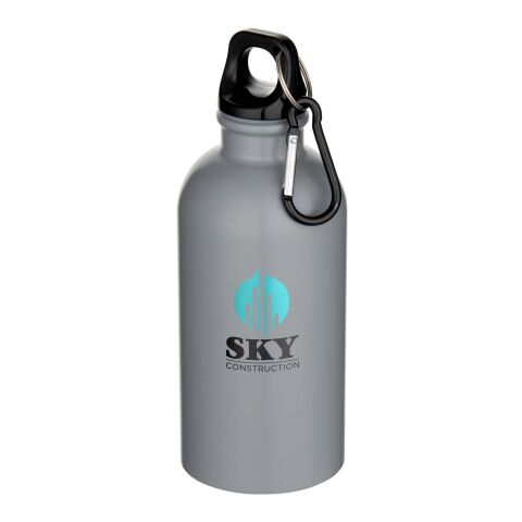 48h Express-Druck Nachhaltiger Werbeartikel Oregon 400 ml matte RCS-zertifizierte einwandige Trinkflasche aus recyceltem Edelstahl mit Karabinerhaken