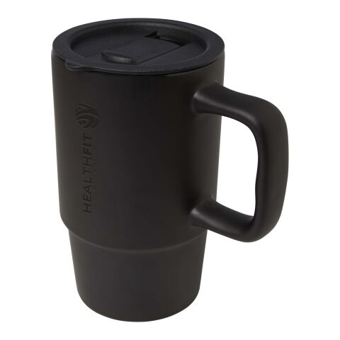 Werbeartikel Carter 450 ml Keramik To-Go-Becher XL-Henkel & auslaufsicherer Deckel spülmaschinenfest matt – schwarz – mit Logo bedruckt