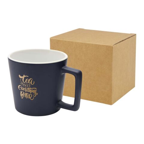 Werbeartikel Cali 370 ml Kaffeetasse aus Keramik mit matter Oberfläche & Geschenkbox spülmaschinenfest – Navy Blue – mit Logo bedruckt