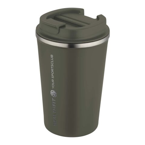 Werbeartikel Newport 350 ml Vakuum-Thermobecher aus Edelstahl mit sicherem Drehverschluss & Matt-Finish – waldgrün – mit Logo bedruckt