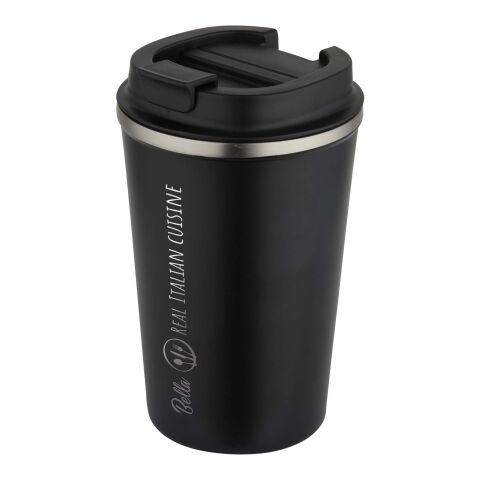 Werbeartikel Newport 350 ml Vakuum-Thermobecher aus Edelstahl mit sicherem Drehverschluss & Matt-Finish – schwarz – mit Logo bedruckt
