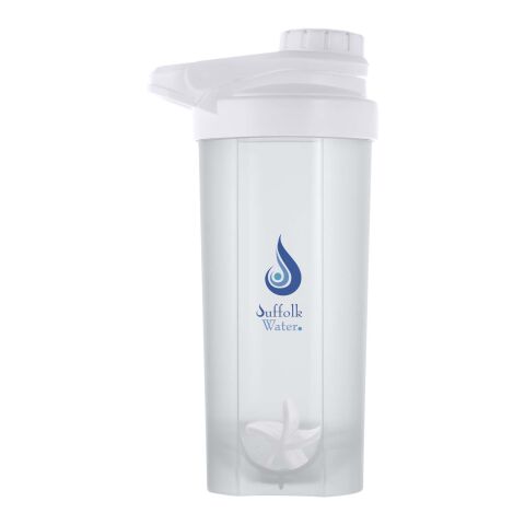 Werbeartikel Forza 700 ml Sportflasche mit Shakerball & Skala für Proteinshakes BPA-frei – absolutes weiss – mit Logo bedruckt