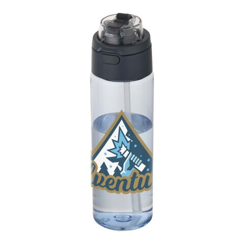 48h Express-Druck Werbeartikel Theron 700 ml RCS Trinkflasche aus recyceltem Kunststoff mit Multifunktionsdeckel und Klappstrohhalm – Hale Blue – mit