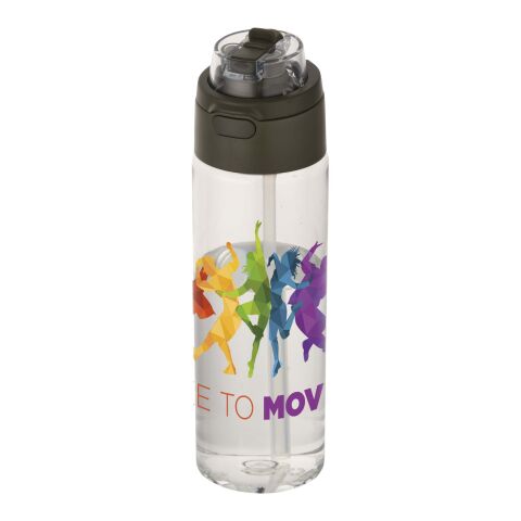 48h Express-Druck Werbeartikel Theron 700 ml RCS Trinkflasche aus recyceltem Kunststoff mit Multifunktionsdeckel und Klappstrohhalm – waldgrün – mit