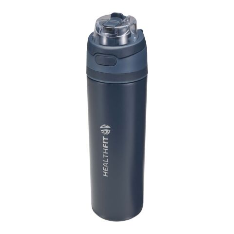 48h Express-Druck Werbeartikel Theron 800 ml RCS Trinkflasche aus recyceltem, einwandigem Edelstahl mit Multifunktionsdeckel und Klappstrohhalm – navy