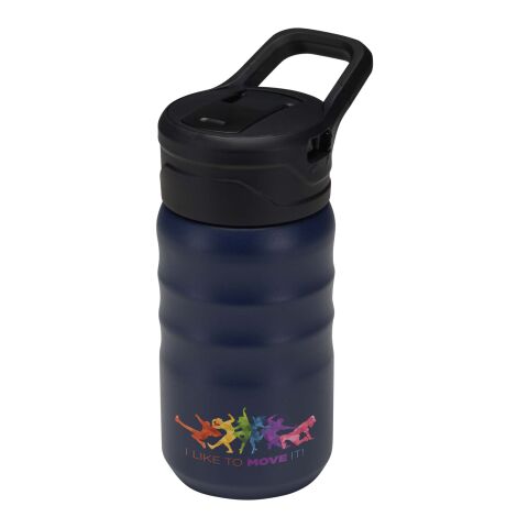 48h Express-Druck Werbeartikel Knox 350 ml RCS Trinkflasche aus recyceltem, doppelwandigem Edelstahl mit Klappstrohhalm – navy – mit Logo bedruckt
