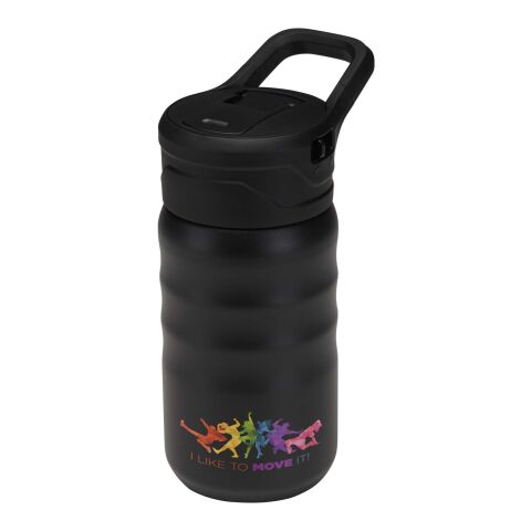 48h Express-Druck Werbeartikel Knox 350 ml RCS Trinkflasche aus recyceltem, doppelwandigem Edelstahl mit Klappstrohhalm – schwarz – mit Logo bedruckt