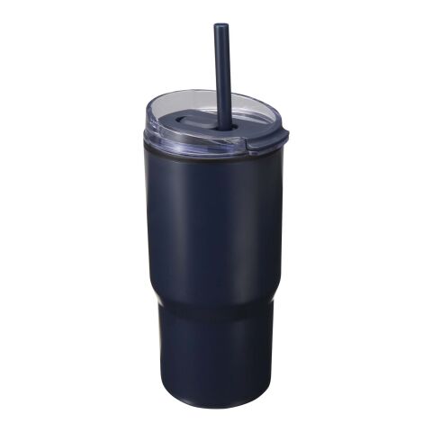 48h Express-Druck Werbeartikel Westin 540 ml RCS Becher aus recyceltem Material, doppelwandig isoliert, mit Trinkhalm – navy – mit Logo bedruckt