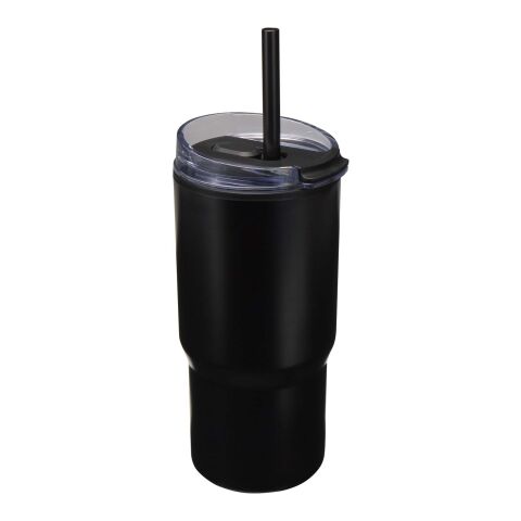 48h Express-Druck Werbeartikel Westin 540 ml RCS Becher aus recyceltem Material, doppelwandig isoliert, mit Trinkhalm – schwarz – mit Logo bedruckt