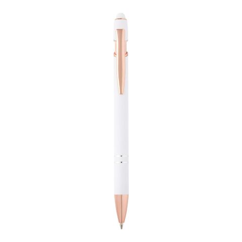 Nachhaltiger Werbeartikel Nanna Kugelschreiber mit Roségold Finish – weiss – mit Logo bedruckt