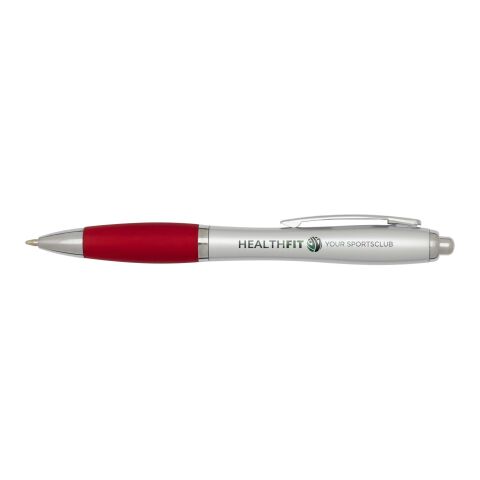 Werbeartikel Nash RCS Kugelschreiber aus recyceltem Kunststoff mit silbernem Schaft und farbigem Griff (schwarze Tinte) – rot – mit Logo bedruckt