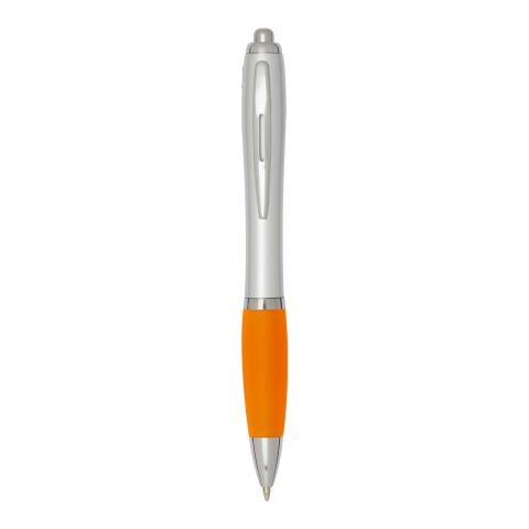 Werbeartikel Nash RCS Kugelschreiber aus recyceltem Kunststoff mit silbernem Schaft und farbigem Griff (schwarze Tinte) – orange – mit Logo bedruckt